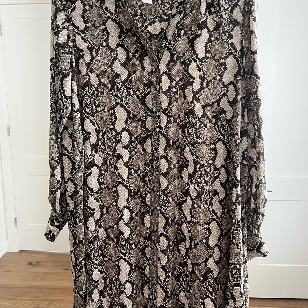 H&M Brown and Cream long Sleeve Dress